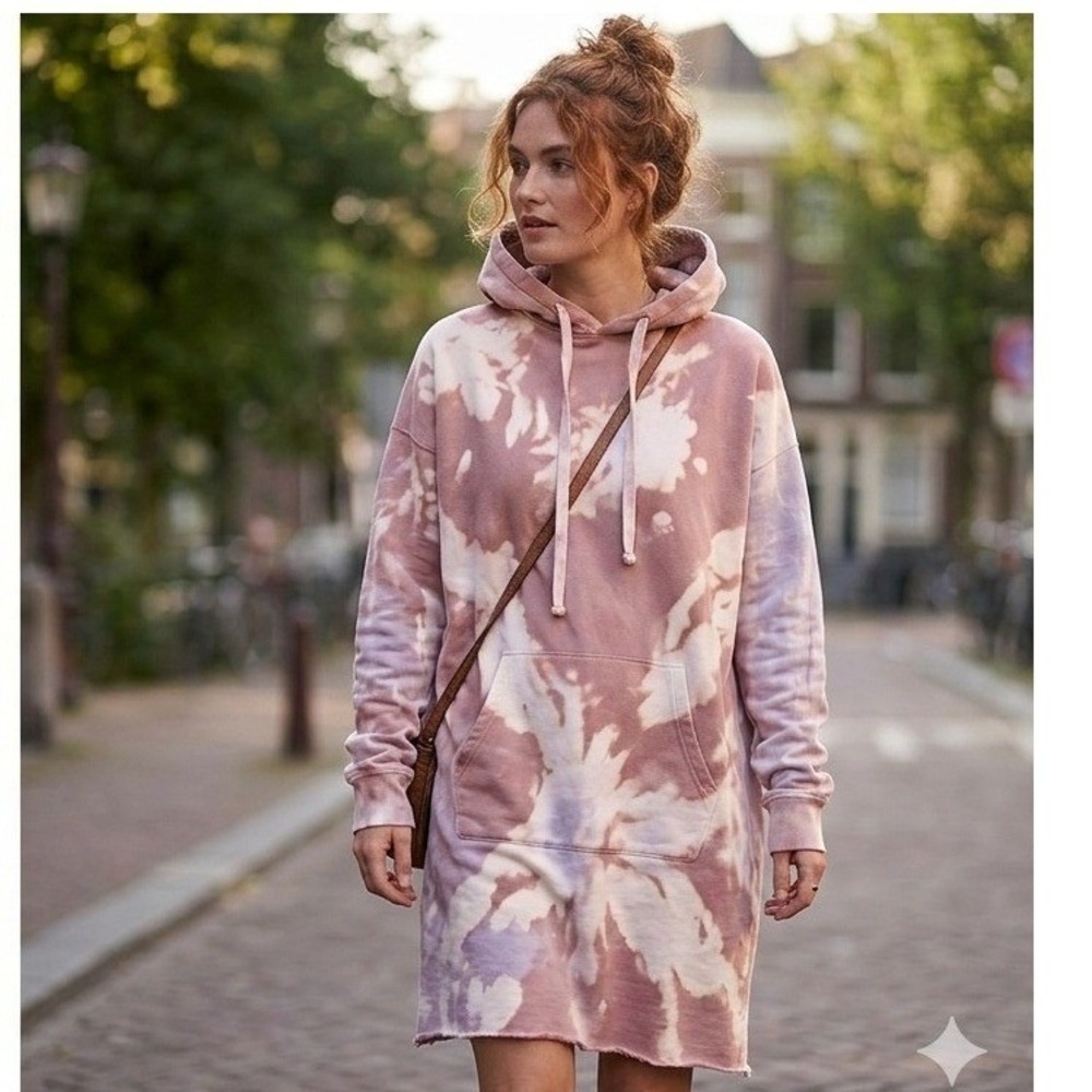 Errant Clothing Oversized Tie Dye Hoodie Mauve Cream French Terry Dress S Grunge